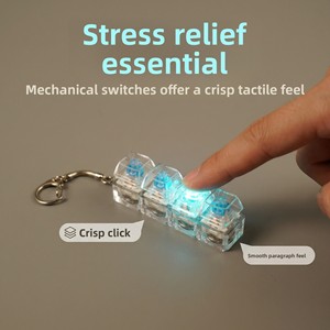 High-transparency Luminous Plastic Square Stress-relief Toy <b>Mechanical</b> <b>Keyboard</b> Keychain with 4-Key Button Cap - Product Image 4