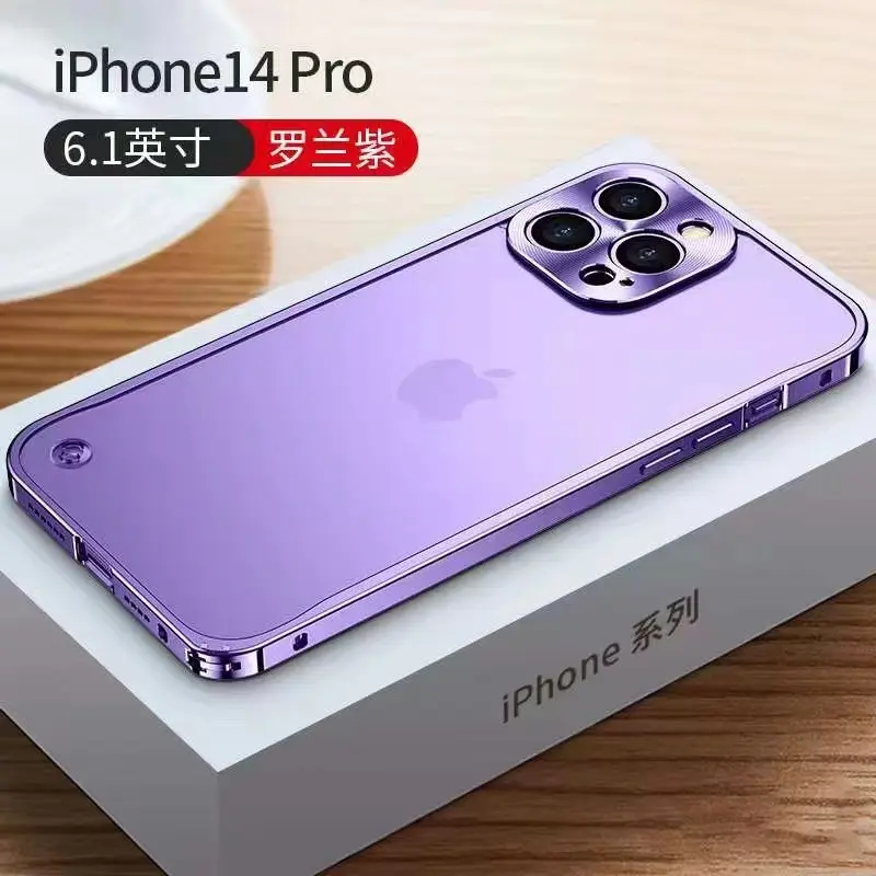 Frosted Back Cover With Aluminum Alloy Metal Frame Bumper Cell Phone Fashion Case for iPhone 13 Pro 14 Purple new