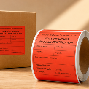 Etiquetas de advertencia en rollo de color rojo brillante, papel recubierto de alta calidad, pegatinas adhesivas para productos no conformes, para almacenes y fábricas - Product Image 2