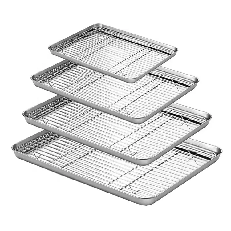 Wanlihao Rectangle Nonstick Stainless Steel Oven Baking Tray Cookie Sheet Pan with Cooling Rack