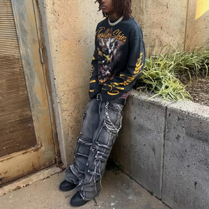 <span class=keywords><strong>T</strong></span>-shirts Boxy <span class=keywords><strong>Homme</strong></span> Vintage Streetwear Personnalisés 300 g/m² avec Graphiques Vieillis et Lavage Acide, Manches Longues Courtes pour Hommes - Product Image 3