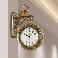 Jam Dinding Analog Quartz Senyap ABS Dua Sisi Gaya Art Deco Desain Nordik untuk Kamar Tidur