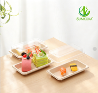 Plateau à sushi jetable en fibre de pulpe de bagasse de canne à sucre SUMKOKA avec couvercle en PET, écologique et micro-ondable