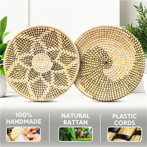 Panier tissé en rotin noir et blanc, Art mural, décoration de Boho, cabine, décoration pour la maison, idée de décoration murale, plante suspendue - Product Image 5
