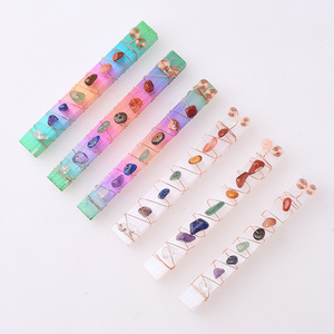 Natural Spiritual Healing Feng Shui 7 <strong>Chakra</strong> Beads Carved <strong>Engraved</strong> Wire Wrapped Raw <strong>Stone</strong> Selenite Stick Wand for Meditation - Product Image 6