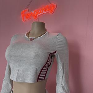 Rahat sportif tarzı kontrast şerit tasarım 2 parça Set kadın o-boyun tam kollu mahsul Tops + İpli uzun pantolon takım elbise - Product Image 4