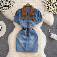 Artsu — robe courte en velours côtelé avec col Polo, pour femmes, vêtement de styliste à manches bouffantes, personnalisé, 2022