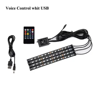 Led Car Foot Ambient Light With USB Cigarette Lighter Backlight Music Control App RGB Auto Interior Decorative 12SMD 4IN1