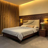Lit double en bois massif de style chinois moderne, avec tête de lit capitonnée, ensemble de meubles de chambre à coucher de luxe, taille King Size, vente en gros