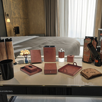 Boîte de rangement en cuir souple de luxe en gros Plateau de commodités d'hôtel de salle de bain