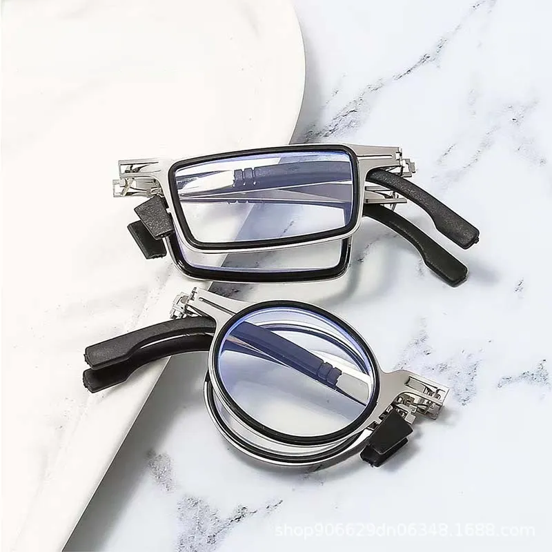 Очки для чтения, мужские и женские складные очки в металлической оправе с коробкой, очки с защитой от синего света, очки + 1,0 4,0