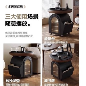 <b>Walnut</b> Wood Round Tea <b>Table</b> With Storage And Kettle For Living Room Study Office Use - Product Image 3
