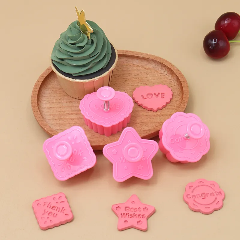 4pcs/set Blessing Words Cookie Cutter Spring Baking Molds Diy Baking Hand Press Cookie Mold