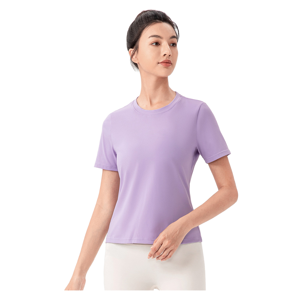 Women's Casual Short Sleeve Quick Drying Breathable Print Front Logo Fitness Top Yoga Gym Workout Active Wear
