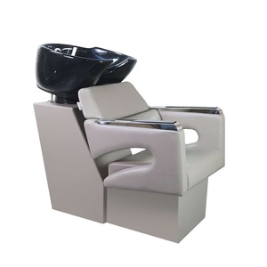 Unidad de Lavacabezas para Salón de Belleza y Barbería, con Lavabo Inclinable de Cerámica Blanca y Negra, Asiento Ajustable y Cama para Lavado de Cabello - Product Image 5