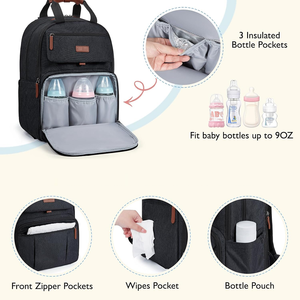 Zaino Porta Pannolini Impermeabile in Oxford 600D da 26L per Mamma e Papà con Tasche Asciutto/Bagnato, Portabottiglie Isolati e Clip per Passeggino - Vendita all'Ingrosso - Product Image 4