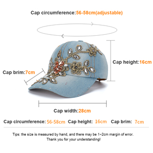 New Galloon Lace Rhinestone Embroidery 100% Cotton 6-Panel Metal Buckle <b>Leaf</b> Pattern Custom Summer Baseball Cap Sports Hat for - Product Image 2