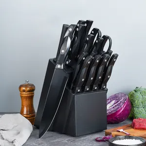 Conjunto de facas de aço inoxidável premium com cabo acrílico de luxo profissional para cozinha com bloco, 19 peças
