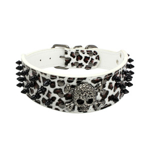 Venta caliente cabeza redonda patrón de calavera PU <span class=keywords><strong>Collar</strong></span> para mascotas con remache de uñas <span class=keywords><strong>Collar</strong></span> de perro decorativo de Color sólido - Product Image 4