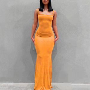 Moda Trendy Womens Casual Dress Summer Solid Strap Slim Fit Long Maxi Dress Ladies <span class=keywords><strong>Basic</strong></span> Cotton Dress Sexy Women Clothes - Product Image 2