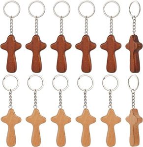 Xinrunjin créatif Simple croix en bois pendentif en bois massif porte-clés gravé Logo église chrétienne porte-clés cadeau décoratif - Product Image 4