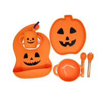Ensemble de vaisselle en silicone pour Halloween, certifié Lfgb, sans BPA, pliable, bavoir, assiette, bol, tasse, kit de vaisselle