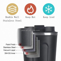 Gobelet isotherme intelligent en acier inoxydable à double paroi avec couvercle et paille, capacité 350/500 ml, isolation thermique 6-12 heures pour boissons chaudes