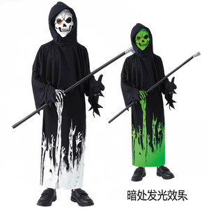 Disfraz de Grim Reaper para niños que brilla en la oscuridad, traje de cosplay de Halloween, edad de 8 a 13 años, material de spandex - Product Image 4
