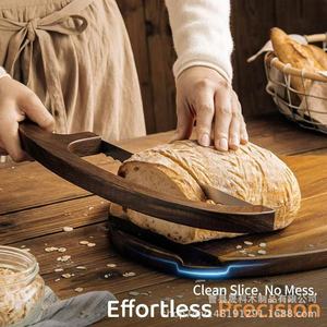 Planche à découper en bois Shengke ronde avec support magnétique pour couteau, ensemble pour fromage et toasts - Product Image 4