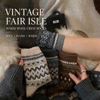 Chaussettes en laine Fair Isle personnalisées pour femmes, automne-hiver, doublées de polaire épaisse, chaudes, mi-mollet, tricotées rétro japonaises