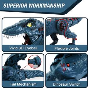 Jouets de dinosaures télécommandés, <span class=keywords><strong>Velociraptor</strong></span> électrique, yeux 3D, queue oscillante détachable, son de marche simulé - Product Image 3