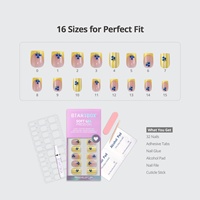 Kits de faux ongles en gel souple à presser, carrés courts jaunes, style stiletto, avec motif papillon 3D et French manucure bleu myrtille, 30-32 pièces avec colle