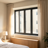Fenêtre coulissante moderne en alliage d'aluminium HUACAI, verre double incassable, avec rideau suspendu à verrouillage de sécurité pour hôtel, vente directe usine
