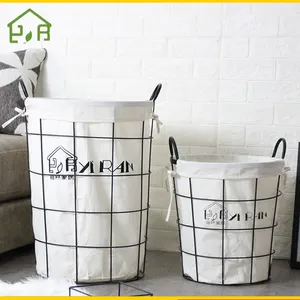 China supplier customized wire metal laundry hamper basket iron dirty clothes basket with fabric liners wholesale