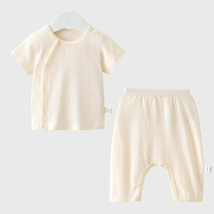 <span class=keywords><strong>Pijama</strong></span> de Verano para Bebé Unisex, de Dos Piezas, de Algodón, Casual, Antibacterial, Transpirable, de Secado Rápido, con Botones, Manga Larga y Pantalones Largos - Product Image 1