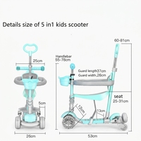 Trottinette pliable 5 en 1 polyvalente pour enfants, hauteur réglable, barrière de sécurité, roues en PU, poignée de poussée, siège, design antidérapant et stable