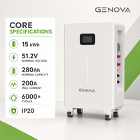Batterie lithium-ion 15 kWh 51,2 V 280 Ah IP20 avec BMS intelligent CAN, pack LiFePO4, système de stockage d'énergie solaire résidentiel