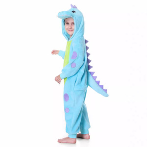 Pyjama <span class=keywords><strong>Kigurumi</strong></span> unisexe en polaire à capuche pour bébé et enfant, motif dinosaure, avec fermeture éclair, vente en gros, personnalisable OEM - Product Image 1