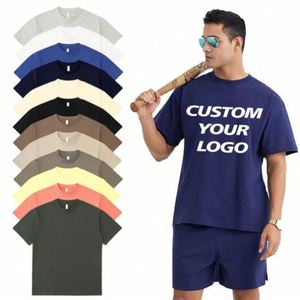 High Quality Custom Logo Unisex Off Shoulder Loose Short Sleeve T-Shirt 245gsm Heavy Cotton Plus Size Plain Blank Men's T-Shirt - Product Image 1