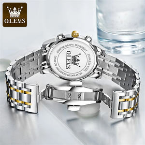 Montres à quartz OLEVS 2858 avec bracelet en acier inoxydable pour hommes, multifonctionnelles, trois aiguilles, étanches, montres-bracelets pour hommes, calendrier - Product Image 3