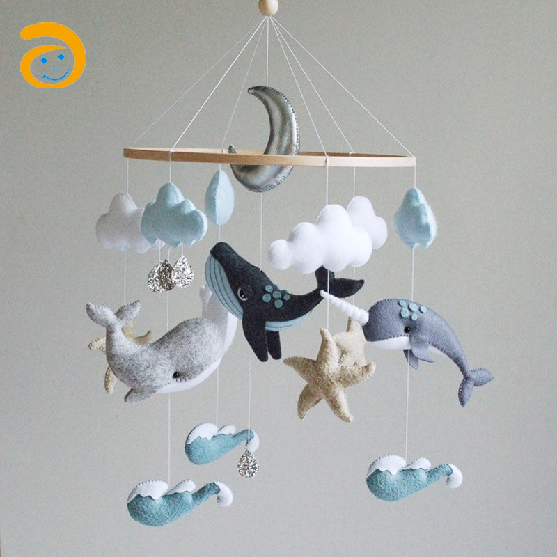 Новое поступление, войлочная детская кроватка, мобиль, синий океан, Кит, коралл, Морская звезда, войлочное украшение для кровати для маленьких мальчиков