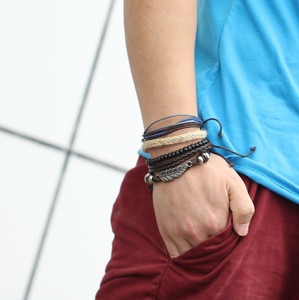 Bracelet multicouche pour hommes, en cuir tissé à la main - Product Image 2