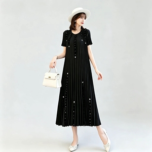 Abito plissettato Miyake da donna a maniche corte, tinta unita, con perline, casual, per l'estate e la spiaggia, dei produttori di abbigliamento - Product Image 1