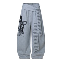 Pantalon de survêtement mi-long décontracté pour homme, style rétro urbain, avec imprimé lettres, à lacets, coupe superposée, coupe courbée, léger, pour printemps automne, coupe ample et jambe large