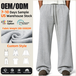 Pantalon de jogging ample pour homme en molleton de haute qualité, coupe large, bas ouvert, plissé, silhouette décontractée, pour la course - Product Image 1