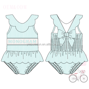 Puresun sıcak satış toddler kız giysileri önlüklü tarak tasarımları gofre onesuit mayo kardeşler set çocuk giyim mayo - Product Image 6