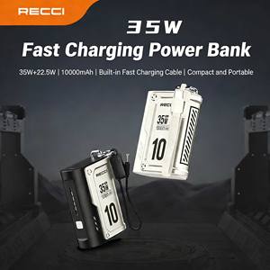 Banque d'alimentation RECCI RPB-P57 10000mAh PD 35W à charge rapide avec câbles intégrés, double entrée, compatible ordinateur portable, chargeur portable - Product Image 5