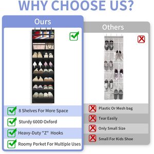 Over The Door Shoe Organizer 8 <b>Shelves</b> 68 Inch Black Hanging Shoe Rack For Closet Storage With <b>Deep</b> Pockets - Product Image 5