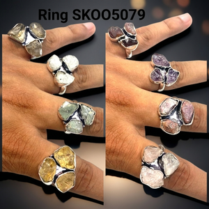 SK NOOR SONS <b>Indian</b> Vintage Boho Cluster <b>Rings</b> Women's Natural Stone Turquoise Big Stone Daily Wear Jewelry Making - Product Image 3