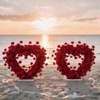 Arche de fleurs artificielle en soie, réaliste et hautement simulée, en forme de petit cœur rouge, pour décoration de mariage, de demande en mariage et de fête de la Saint-Valentin
